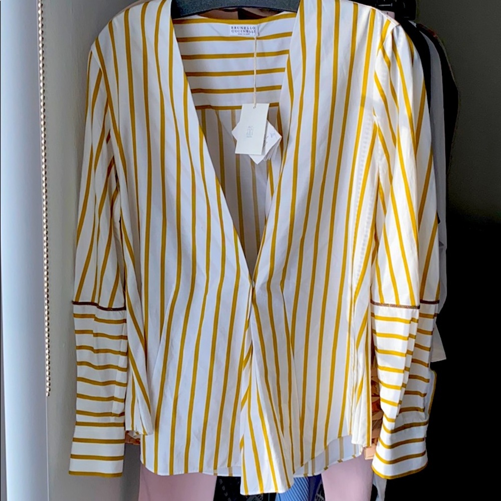 Brunello Cucinelli White/saffron long sleeve blous